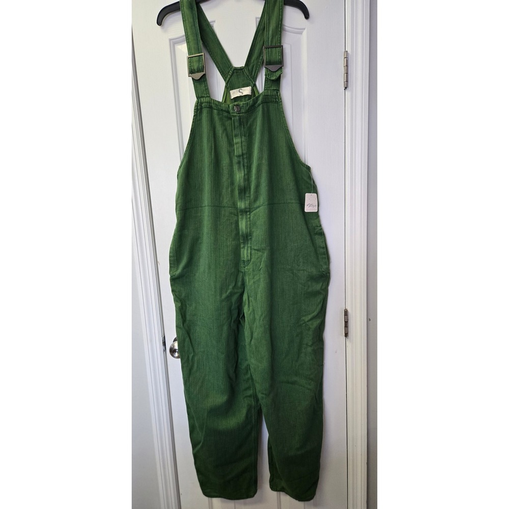 We The Free Free People Green Herringbone Ziggy Overalls NWT Oversized S Boho
